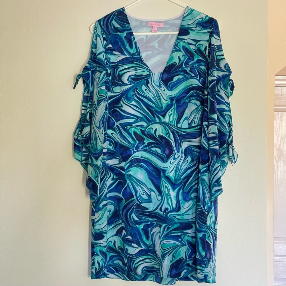 Lilly Pulitzer Avila Silk Dress Ocean Waves Size S